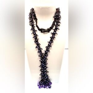 Artisan Vintage Purple and Black Faceted AB Iridescent Beads Y-Shaped Necklace